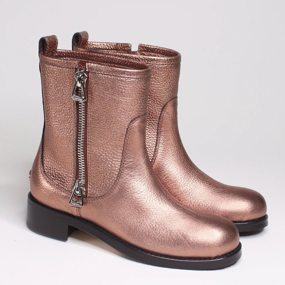 JIMMY CHOO Dondo Rosewood Grainy Calf Leather Biker Boots